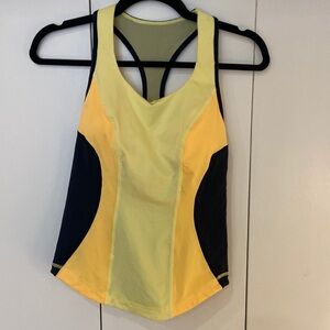 Rare Lululemon race back bra top in gold, yellow, and navy